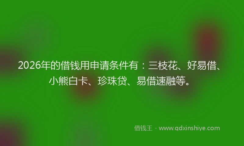 2026年的借钱用申请条件有：三枝花、好易借、小熊白卡、珍珠贷、易借速融等。