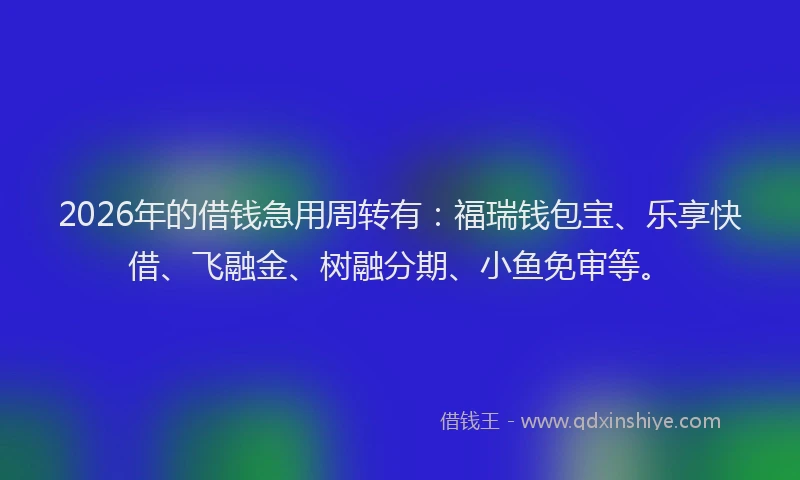 2026年的借钱急用周转有：福瑞钱包宝、乐享快借、飞融金、树融分期、小鱼免审等。
