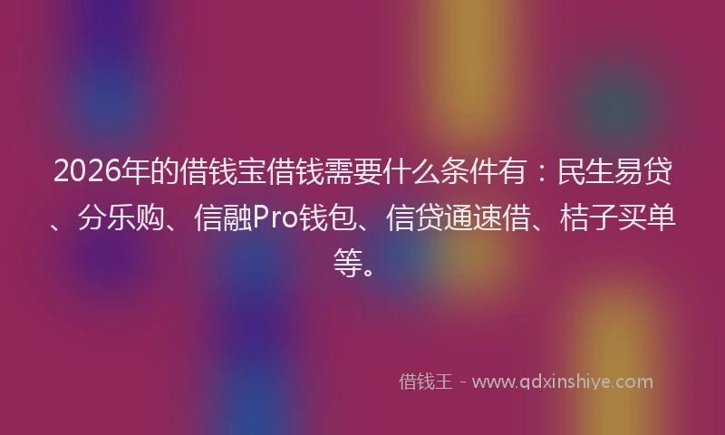 2026年的借钱宝借钱需要什么条件有：民生易贷、分乐购、信融Pro钱包、信贷通速借、桔子买单等。