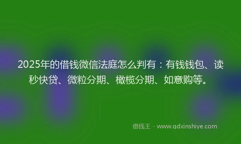 2025年的借钱微信法庭怎么判有:有钱钱包、读秒快贷、微粒分期、橄榄分期、如意购等。