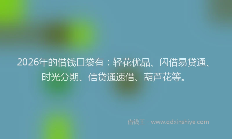 2026年的借钱口袋有:轻花优品、闪借易贷通、时光分期、信贷通速借、葫芦花等。