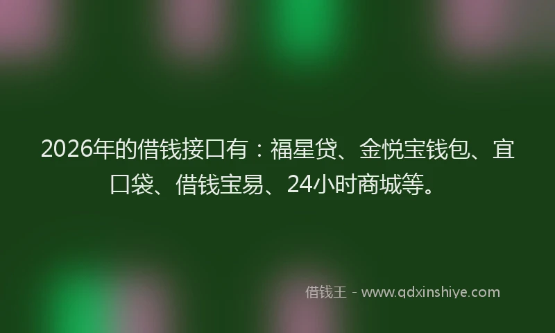 2026年的借钱接口有：福星贷、金悦宝钱包、宜口袋、借钱宝易、24小时商城等。