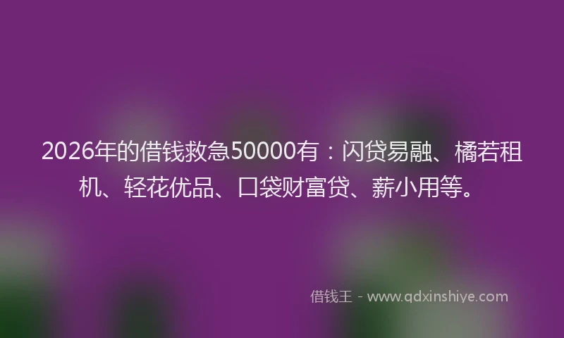 2026年的借钱救急50000有：闪贷易融、橘若租机、轻花优品、口袋财富贷、薪小用等。