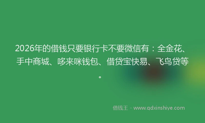 2026年的借钱只要银行卡不要微信有：全金花、手中商城、哆来咪钱包、借贷宝快易、飞鸟贷等。