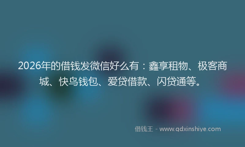 2026年的借钱发微信好么有：鑫享租物、极客商城、快鸟钱包、爱贷借款、闪贷通等。