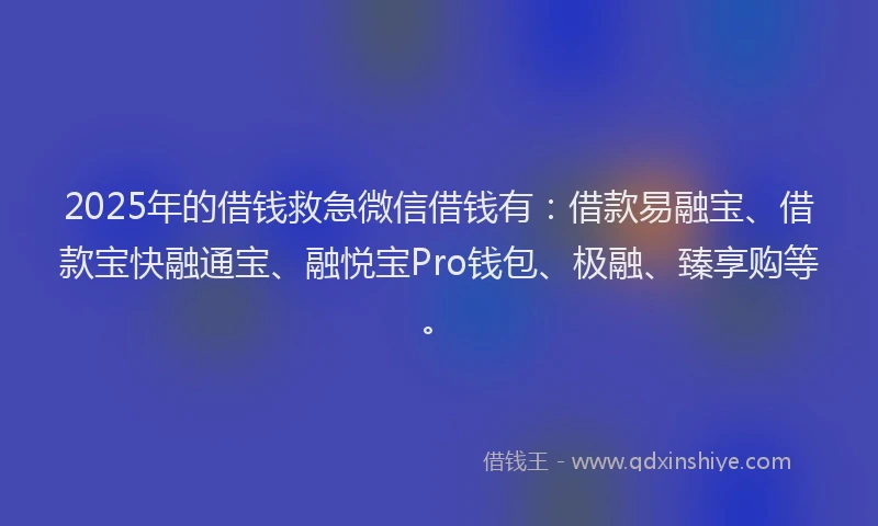 2025年的借钱救急微信借钱有：借款易融宝、借款宝快融通宝、融悦宝Pro钱包、极融、臻享购等。