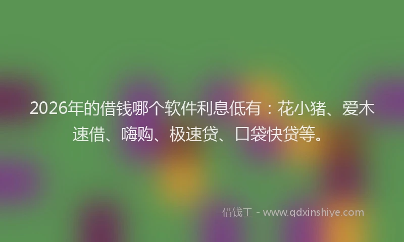 2026年的借钱哪个软件利息低有：花小猪、爱木速借、嗨购、极速贷、口袋快贷等。