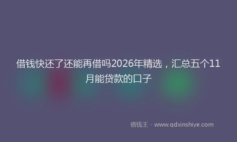 借钱快还了还能再借吗2026年精选，汇总五个11月能贷款的口子