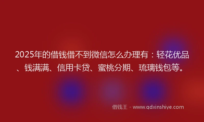 2025年的借钱借不到微信怎么办理有：轻花优品、钱满满、信用卡贷、蜜桃分期、琉璃钱包等。