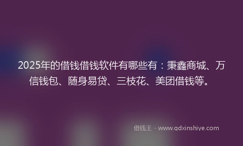 2025年的借钱借钱软件有哪些有：秉鑫商城、万信钱包、随身易贷、三枝花、美团借钱等。