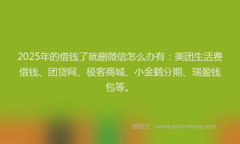 2025年的借钱了就删微信怎么办有：美团生活费借钱、团贷网、极客商城、小金鹤分期、瑞盈钱包等。