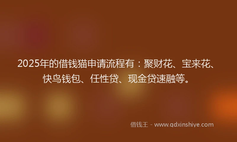 2025年的借钱猫申请流程有：聚财花、宝来花、快鸟钱包、任性贷、现金贷速融等。