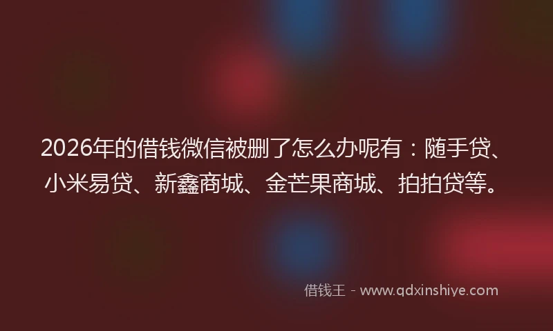 2026年的借钱微信被删了怎么办呢有:随手贷、小米易贷、新鑫商城、金芒果商城、拍拍贷等。
