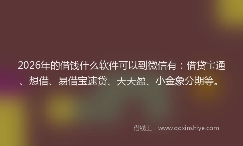 2026年的借钱什么软件可以到微信有:借贷宝通、想借、易借宝速贷、天天盈、小金象分期等。