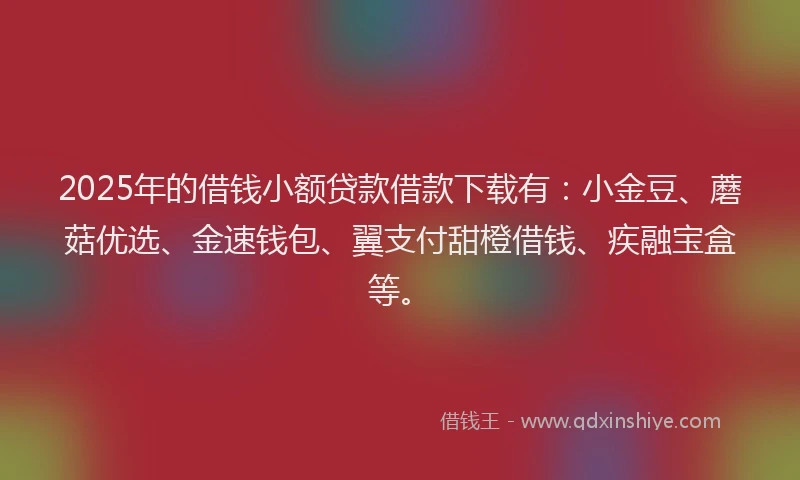 2025年的借钱小额贷款借款下载有：小金豆、蘑菇优选、金速钱包、翼支付甜橙借钱、疾融宝盒等。