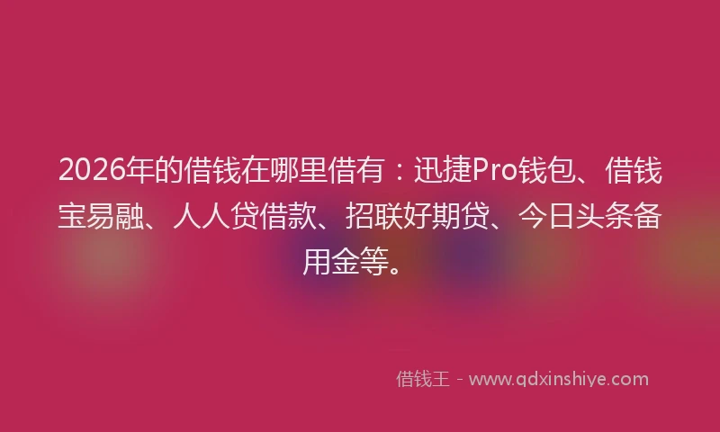 2026年的借钱在哪里借有:迅捷Pro钱包、借钱宝易融、人人贷借款、招联好期贷、今日头条备用金等。