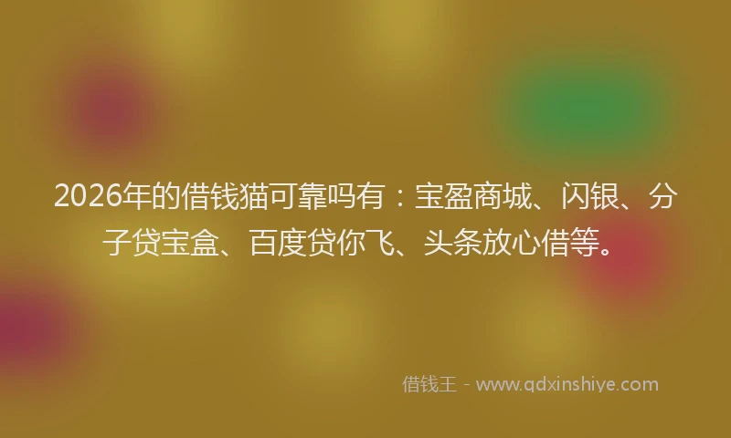 2026年的借钱猫可靠吗有：宝盈商城、闪银、分子贷宝盒、百度贷你飞、头条放心借等。