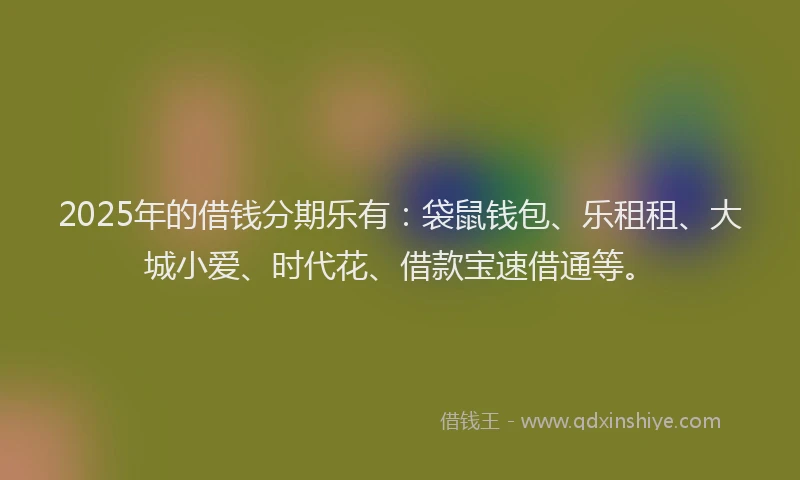 2025年的借钱分期乐有：袋鼠钱包、乐租租、大城小爱、时代花、借款宝速借通等。