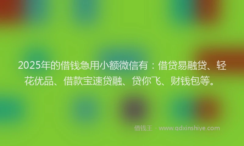 2025年的借钱急用小额微信有:借贷易融贷、轻花优品、借款宝速贷融、贷你飞、财钱包等。