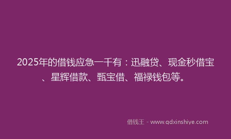 2025年的借钱应急一千有：迅融贷、现金秒借宝、星辉借款、甄宝借、福禄钱包等。
