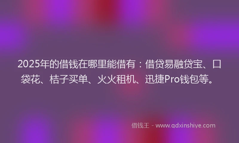 2025年的借钱在哪里能借有:借贷易融贷宝、口袋花、桔子买单、火火租机、迅捷Pro钱包等。