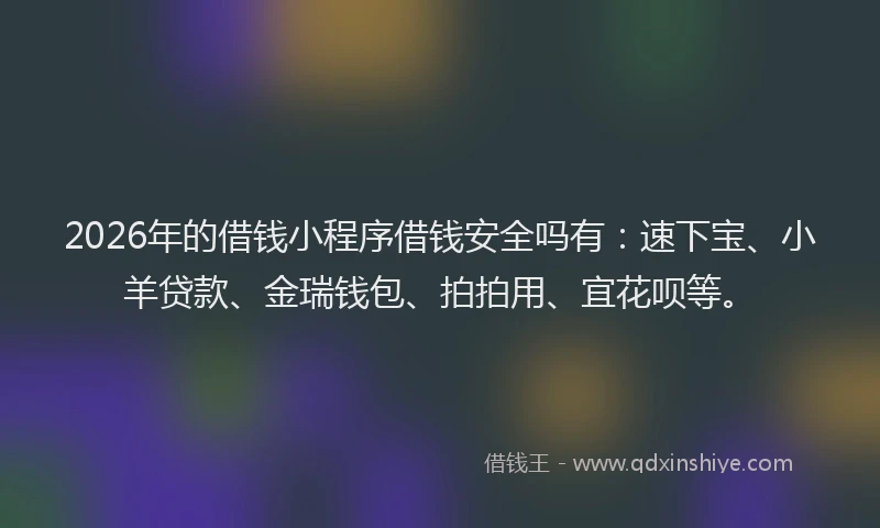 2026年的借钱小程序借钱安全吗有:速下宝、小羊贷款、金瑞钱包、拍拍用、宜花呗等。