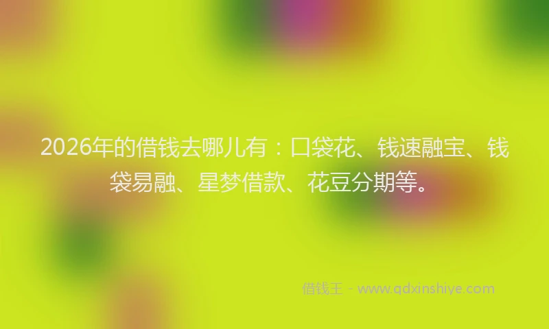 2026年的借钱去哪儿有：口袋花、钱速融宝、钱袋易融、星梦借款、花豆分期等。