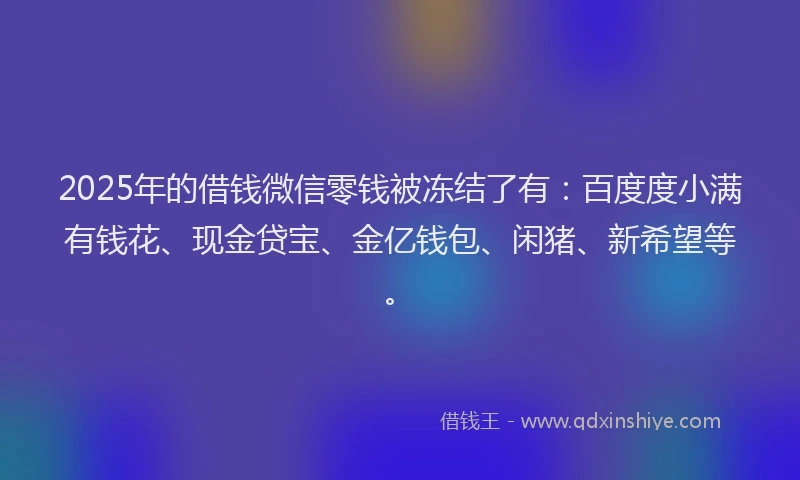 2025年的借钱微信零钱被冻结了有：百度度小满有钱花、现金贷宝、金亿钱包、闲猪、新希望等。
