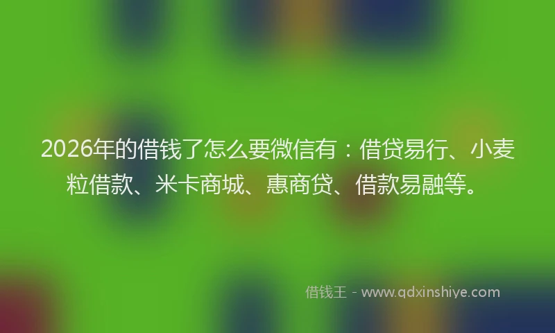 2026年的借钱了怎么要微信有：借贷易行、小麦粒借款、米卡商城、惠商贷、借款易融等。
