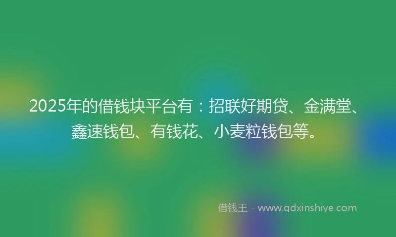 2025年的借钱块平台有：招联好期贷、金满堂、鑫速钱包、有钱花、小麦粒钱包等。