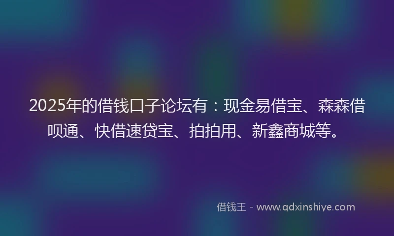 2025年的借钱口子论坛有:现金易借宝、森森借呗通、快借速贷宝、拍拍用、新鑫商城等。