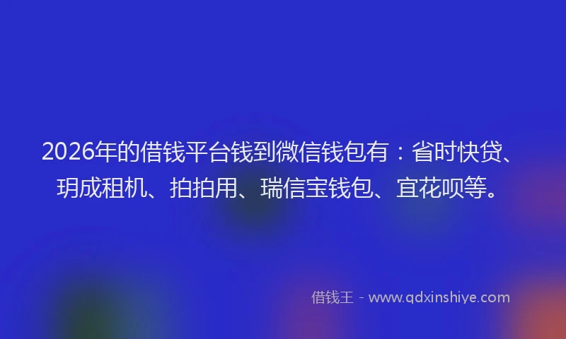 2026年的借钱平台钱到微信钱包有：省时快贷、玥成租机、拍拍用、瑞信宝钱包、宜花呗等。