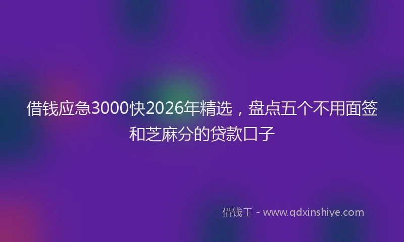 借钱应急3000快2026年精选，盘点五个不用面签和芝麻分的贷款口子