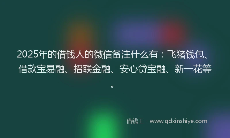 2025年的借钱人的微信备注什么有:飞猪钱包、借款宝易融、招联金融、安心贷宝融、新一花等。