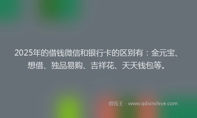 2025年的借钱微信和银行卡的区别有：金元宝、想借、独品易购、吉祥花、天天钱包等。