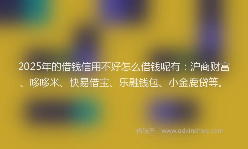 2025年的借钱信用不好怎么借钱呢有：沪商财富、哆哆米、快易借宝、乐融钱包、小金鹿贷等。