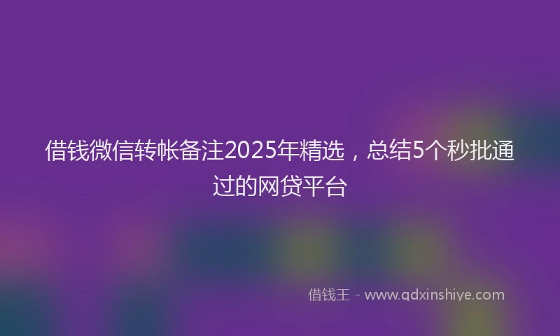 借钱微信转帐备注2025年精选，总结5个秒批通过的网贷平台