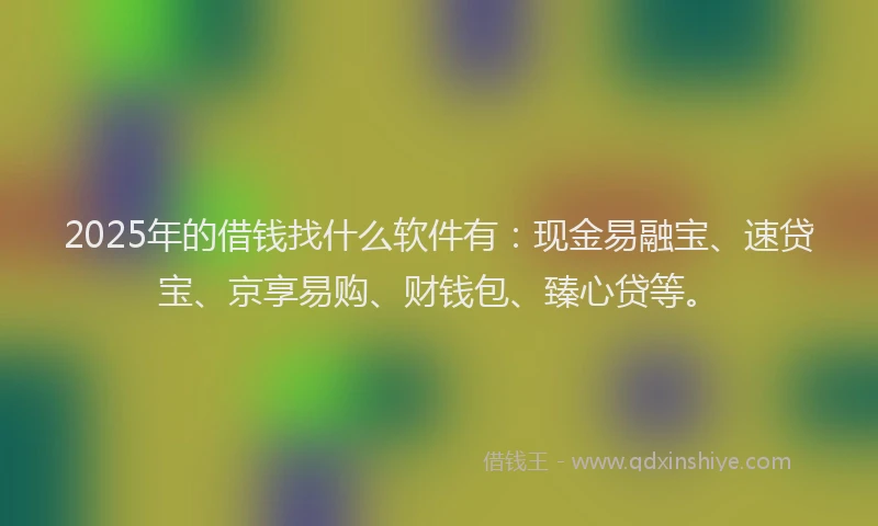 2025年的借钱找什么软件有：现金易融宝、速贷宝、京享易购、财钱包、臻心贷等。