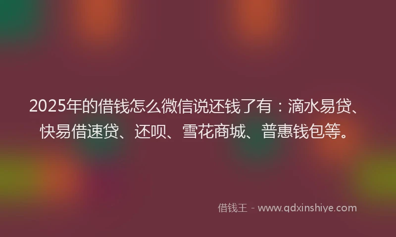 2025年的借钱怎么微信说还钱了有：滴水易贷、快易借速贷、还呗、雪花商城、普惠钱包等。