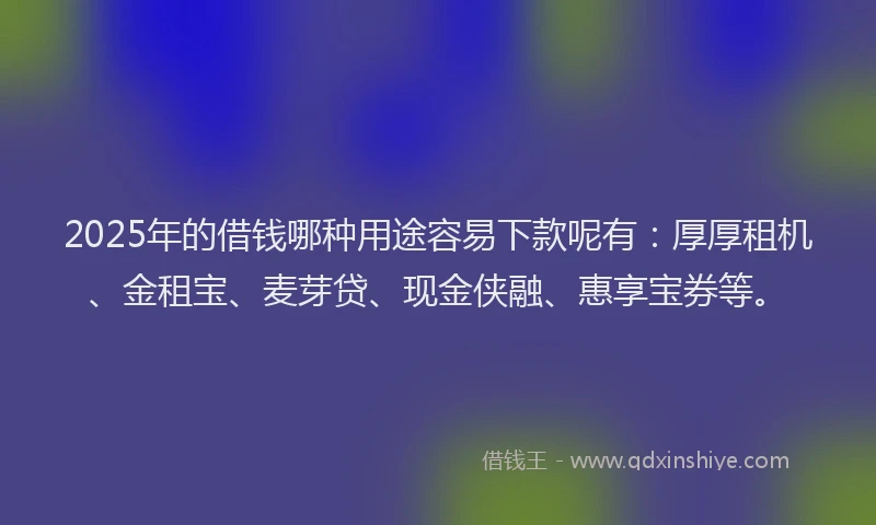 2025年的借钱哪种用途容易下款呢有：厚厚租机、金租宝、麦芽贷、现金侠融、惠享宝券等。