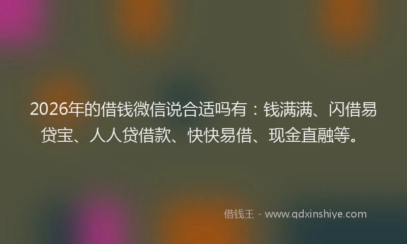2026年的借钱微信说合适吗有:钱满满、闪借易贷宝、人人贷借款、快快易借、现金直融等。