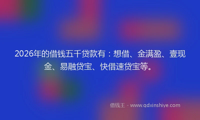 2026年的借钱五千贷款有:想借、金满盈、壹现金、易融贷宝、快借速贷宝等。