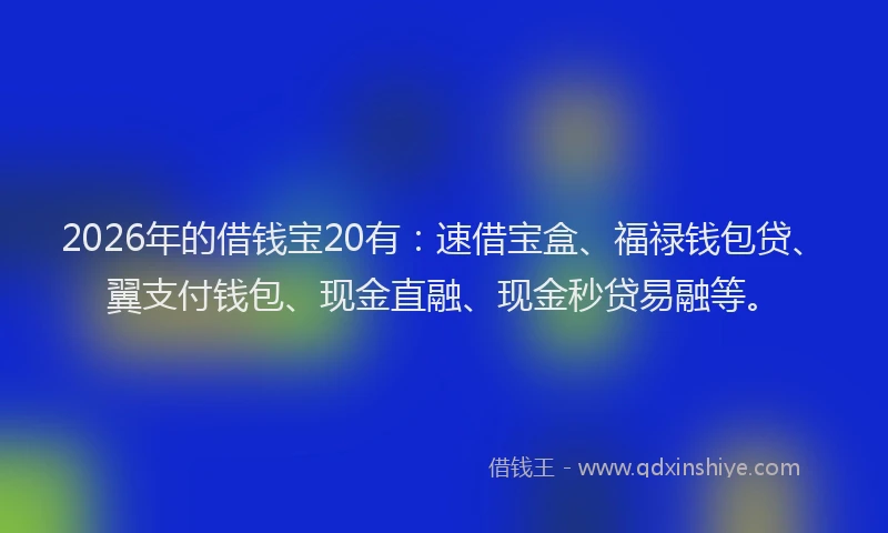 2026年的借钱宝20有:速借宝盒、福禄钱包贷、翼支付钱包、现金直融、现金秒贷易融等。