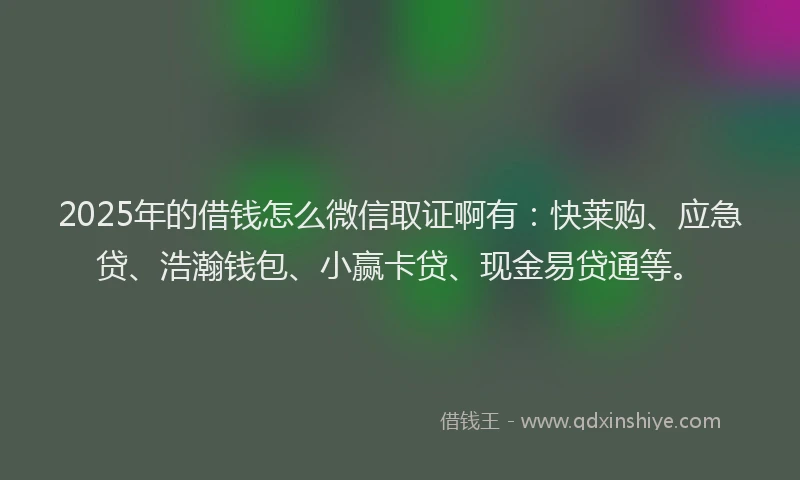 2025年的借钱怎么微信取证啊有：快莱购、应急贷、浩瀚钱包、小赢卡贷、现金易贷通等。
