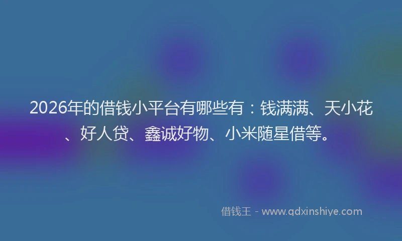 2026年的借钱小平台有哪些有:钱满满、天小花、好人贷、鑫诚好物、小米随星借等。