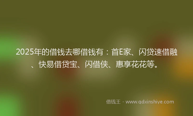 2025年的借钱去哪借钱有：首E家、闪贷速借融、快易借贷宝、闪借侠、惠享花花等。
