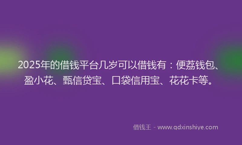 2025年的借钱平台几岁可以借钱有：便荔钱包、盈小花、甄信贷宝、口袋信用宝、花花卡等。