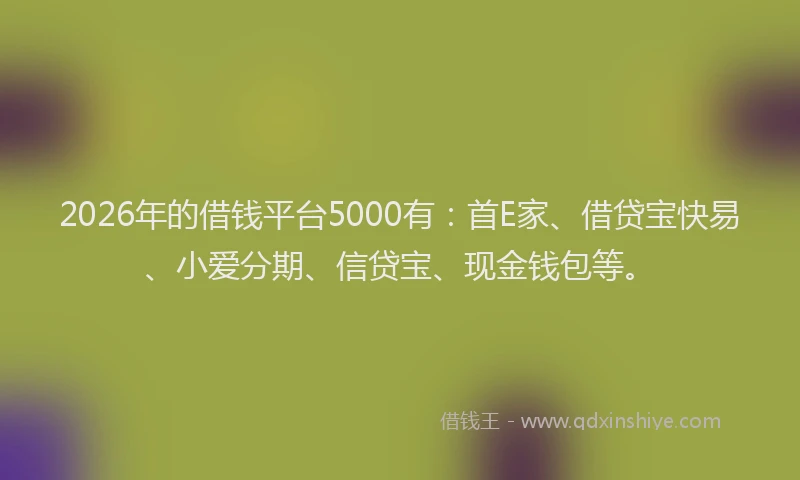 2026年的借钱平台5000有：首E家、借贷宝快易、小爱分期、信贷宝、现金钱包等。