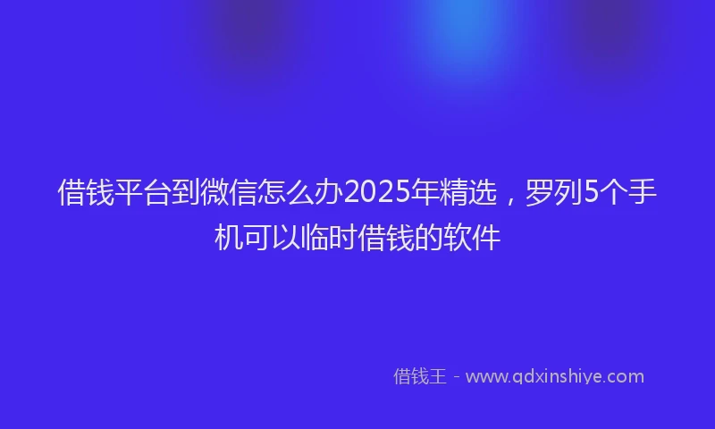 借钱平台到微信怎么办2025年精选,罗列5个手机可以临时借钱的软件