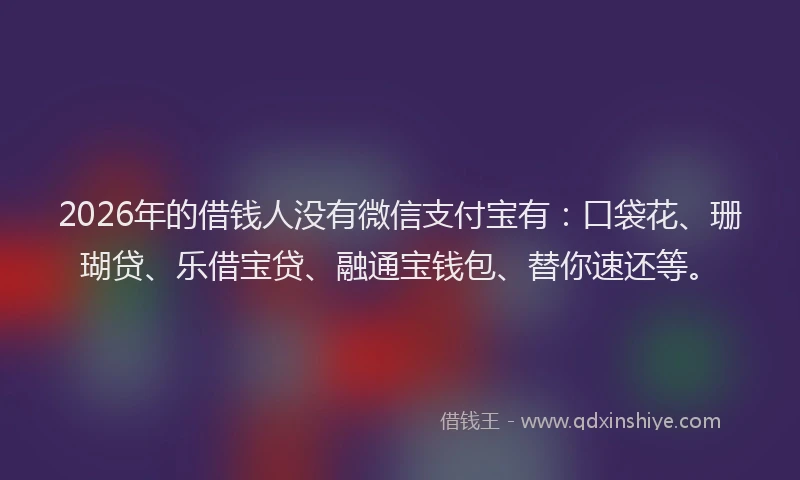 2026年的借钱人没有微信支付宝有：口袋花、珊瑚贷、乐借宝贷、融通宝钱包、替你速还等。